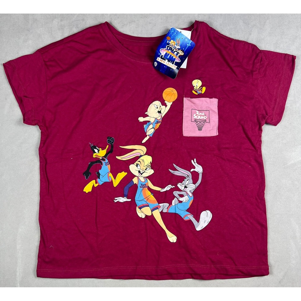Space Jam A New Legacy Kids Large Maroon Tune Squad Graphic Pocket Tee Shirt